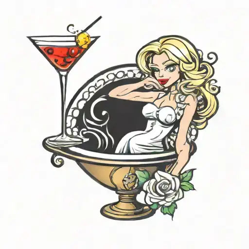 Hot Blondy Cartoon Girl Inside A Martini Glass