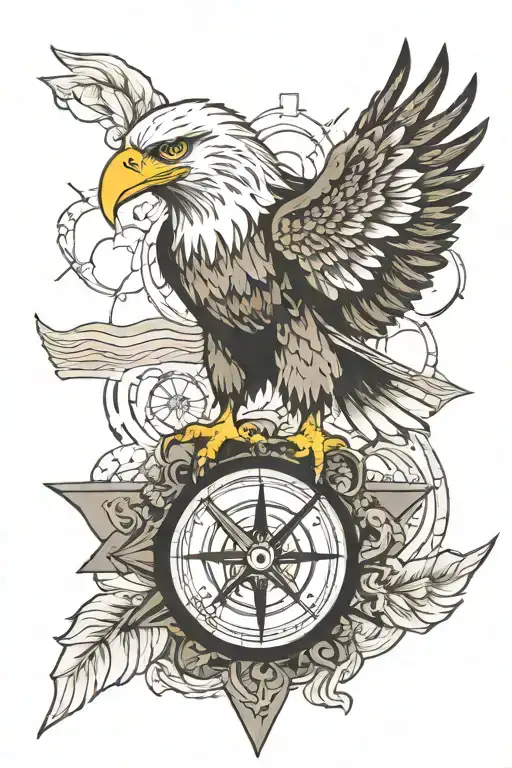 Small Eagle With Compass And Sea
