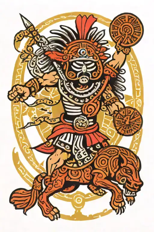 Aztec Calendar With Aztec And Conquistador Battle