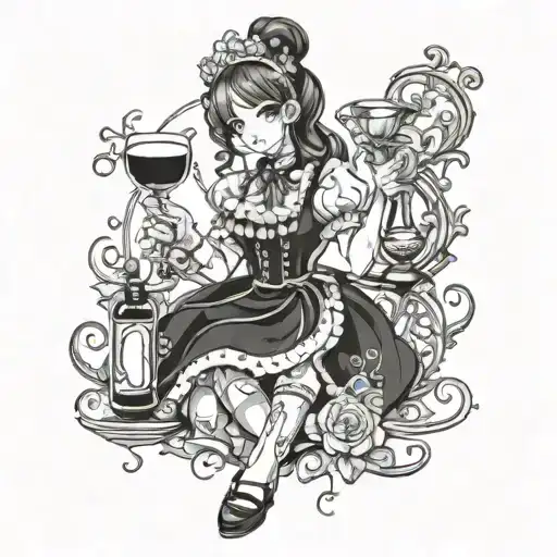 Maid Wine Anime Cool Black And White