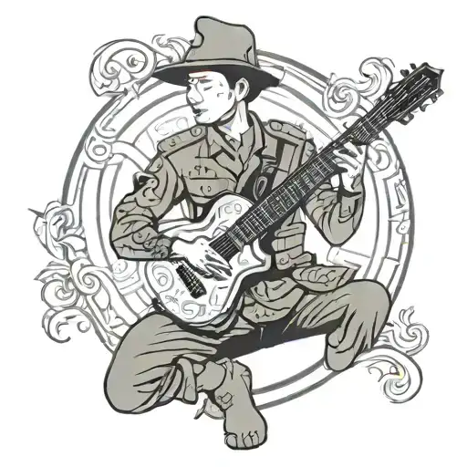 Myanmar Soldier Playing A Guitar