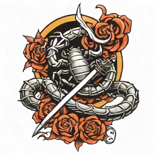 Scorpion And Katana Sword Surrounded