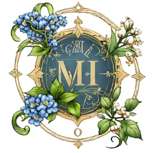 Roman Numerals With Larkspur Flower And Lily Of The Valley Flower