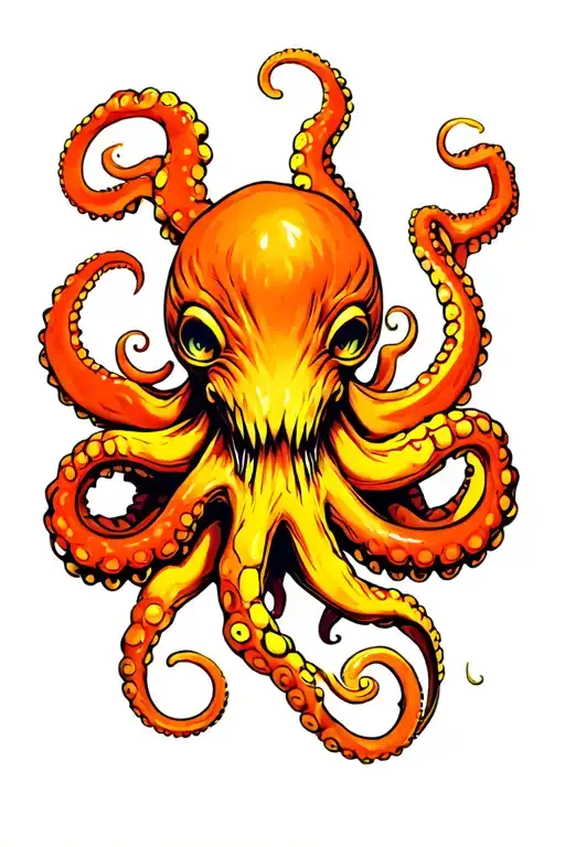 Horror Octopus Orange And Yellow Kraken
