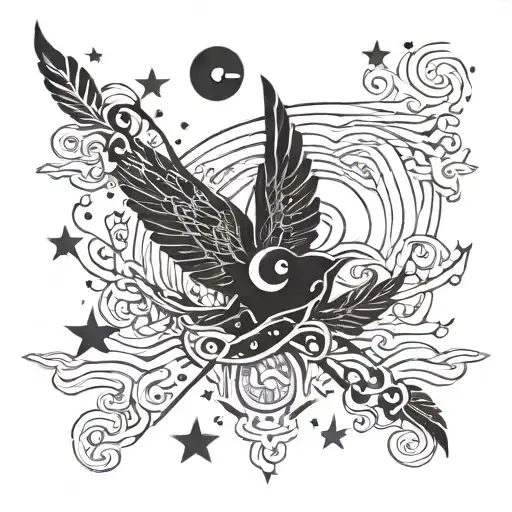 A Unique Fusion Of Van Gogh's Starry Night And Nightwish's Music Imagery In A Tattoo Design