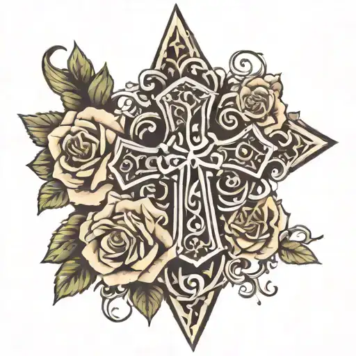 Gothis Cross With A Rose Intertwined