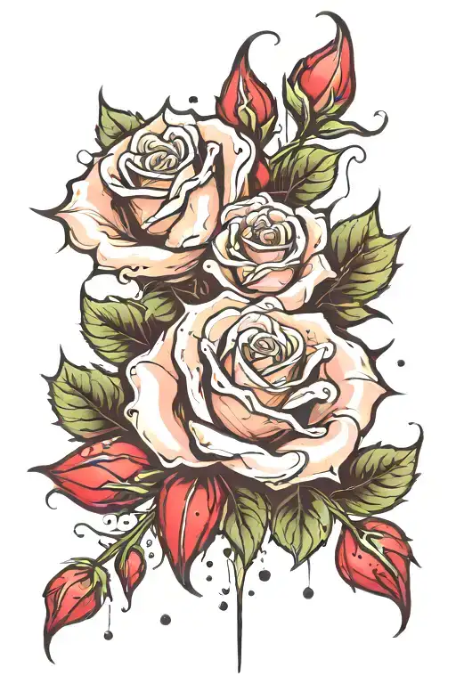 Rose With Thorns And Drops Of Blood