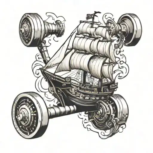 Combine A Gym Dumbbell With A Pirate Ship To Create A Unique Tattoo Design