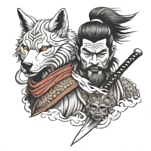 Samurai With Wolf Mask
