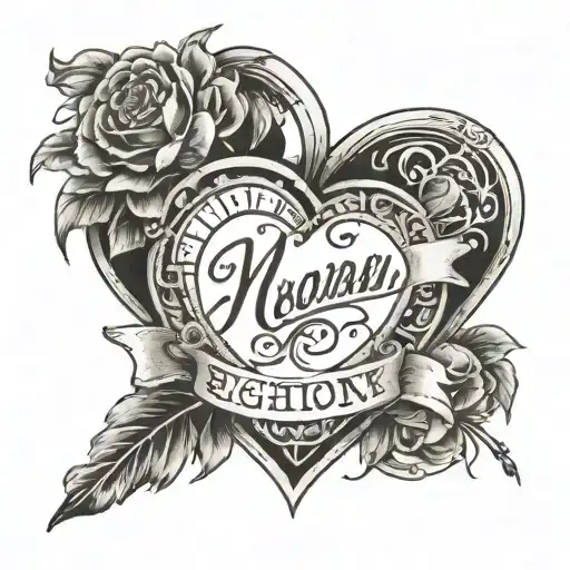 Names In The Shape Of A Heart With Roman Numerals