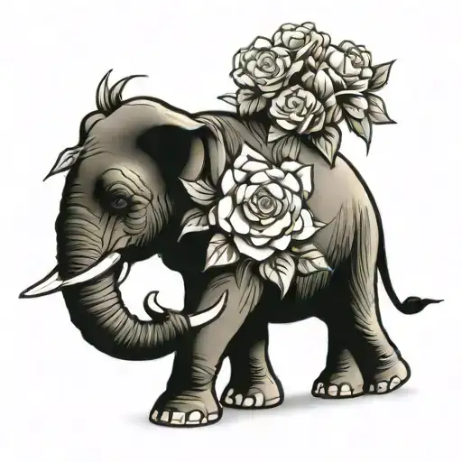 Elephant Walking Towards With Flowers Growing