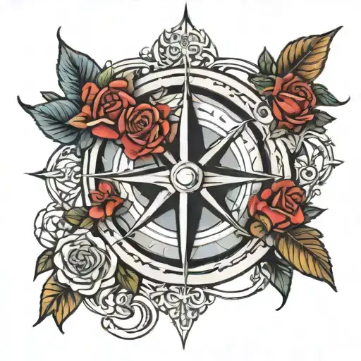 Rose Moon Stars Compass Rose Intertwined