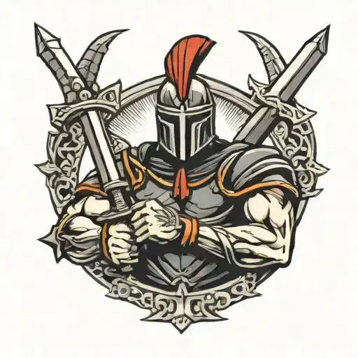 Spartan Holding Sword With A Cross