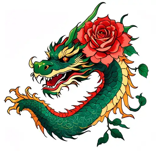 Chinese Dragon And Rose