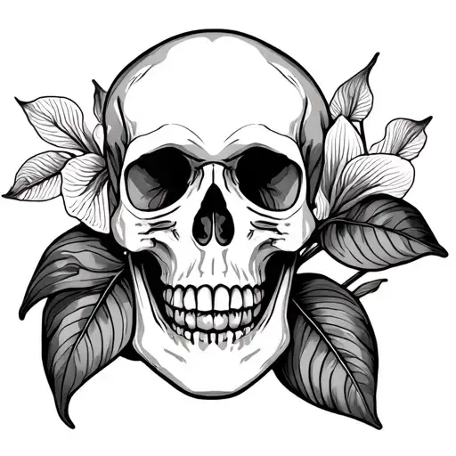 Skull And Vanda Orchid Flower Large Black Leaves