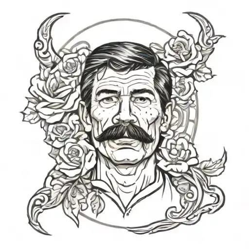 Charles Bronson Portrait With Flower At Bottom In A Horseshoe