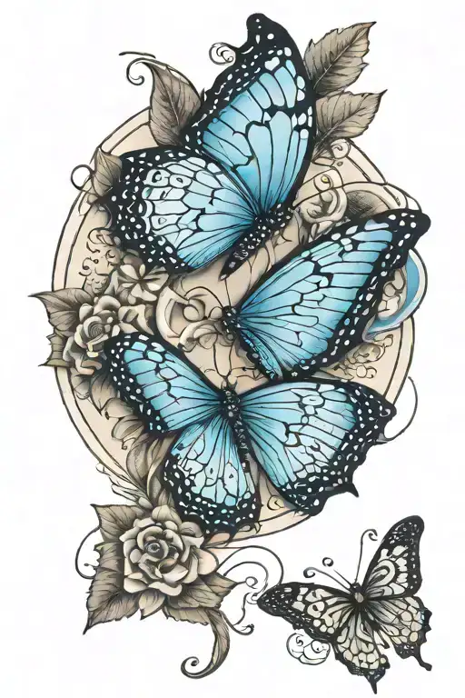 Blue Butterfly With A Quarter Moon Phases