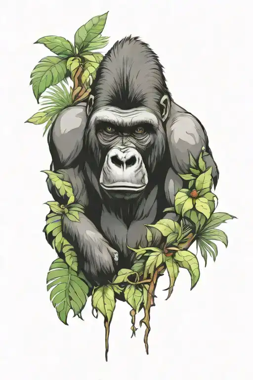 Gorilla In A Jungle Background