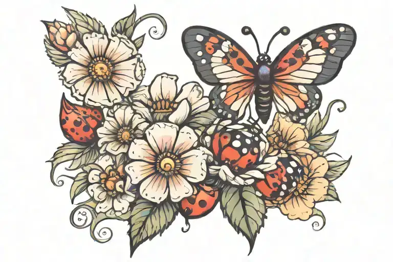 Really Pretty Flowers With Lady Bugs