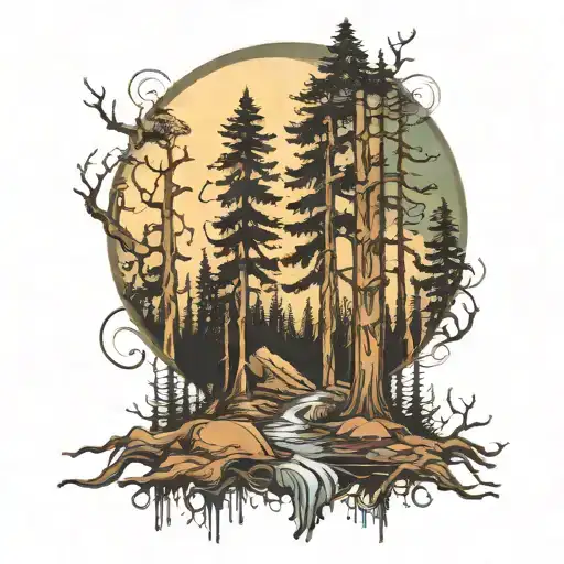 Forest With A Moon Shining Trought