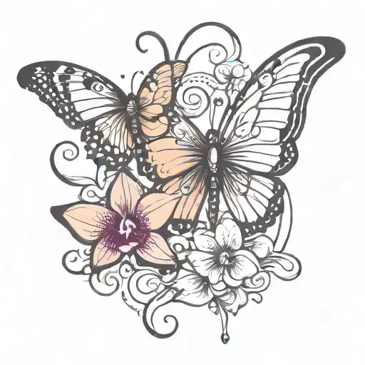 Butterfly With Orchid Flower An Semi Colon Butterfly