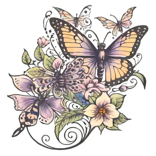 Butterfly & Dragonfly Near One Lavender Flower