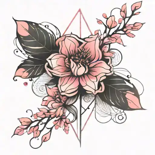 Black And Pink Flower Abstract Watercolor With Shapes And Line Inner Forearm