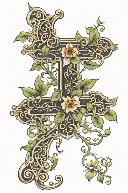 Cross With Moon Flowers And Vines Around It