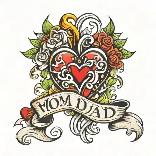 Mom Dad Heart Tattoo Design
