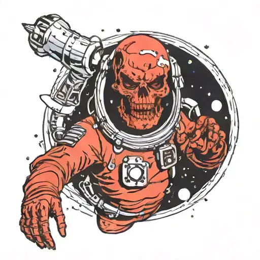 Red Skull In A Space Helmet Floating In Space Reaching With His Arm Out Towards Nothing
