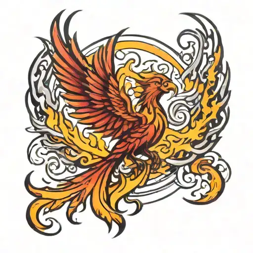 Phoenix Rising From Flames Holding Light Shining Brightly