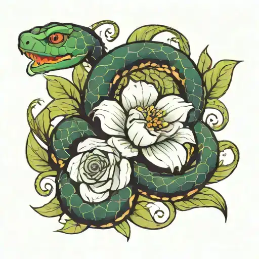 Snake Piones Flower Growing Together Symbolizing Your Love