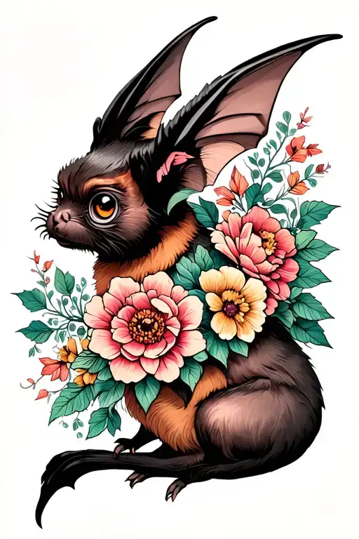 Long Eared Bat With Flowers