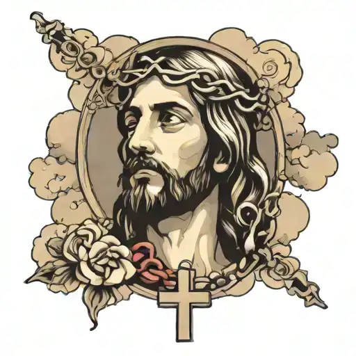 Rosary And Clouds Surrounding Jesus