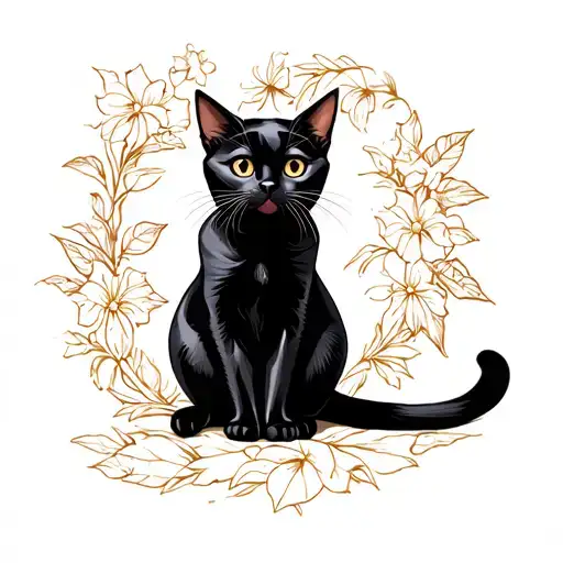 Black Cat Sitting Funny Full Body