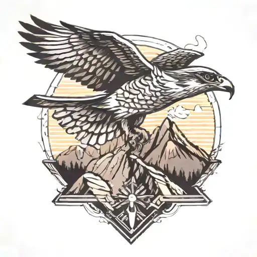 Falcon Over A Mountain With Road Below