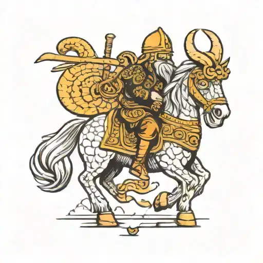 A Meatball Wearing A Viking Helmet Riding On A Swedish Dala Horse