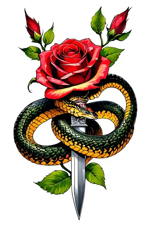 A Blade That Wraps A Rose And A Snake