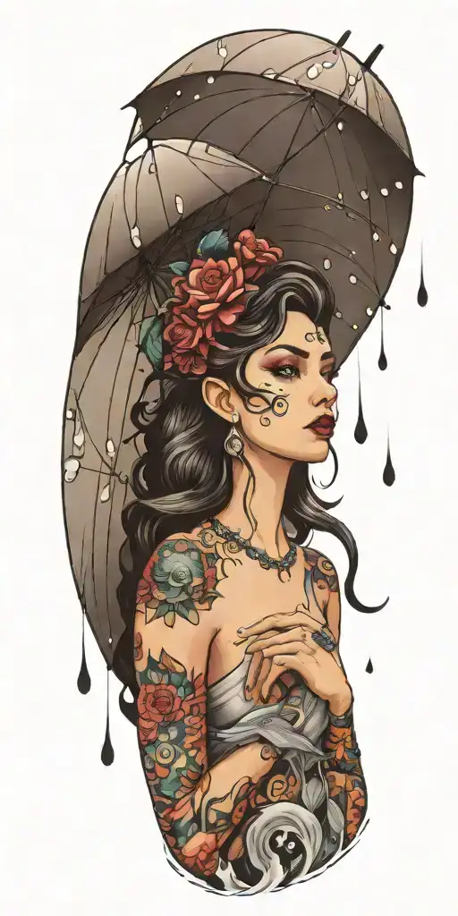 Goddess Of Storms And Rain Drops With An Umbrella