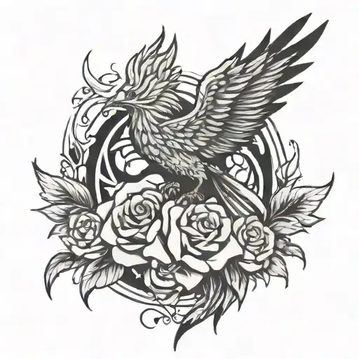 Phoenix Around Roses With Thorns