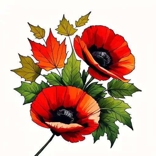 Red Poppies & Maple Leaf