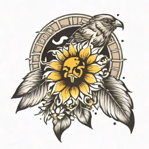 Paw Print Surrounded Sunshine Comes Flying Bird Perched