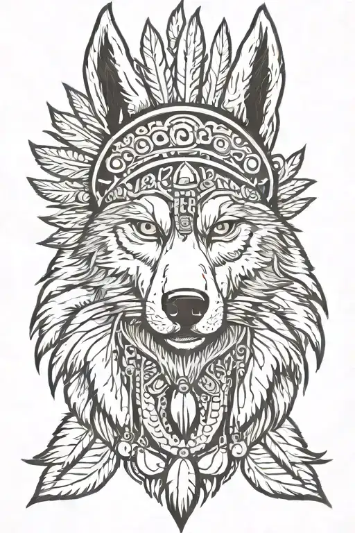 Angry Wolf With American Indian Head Dress