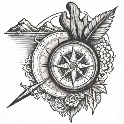 Compass With Mountains And An Outlaw Country Music Aesthetic