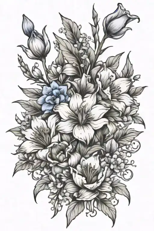 Larkspur Water Lilly Poppy And Gladiolus Bouquet Tied