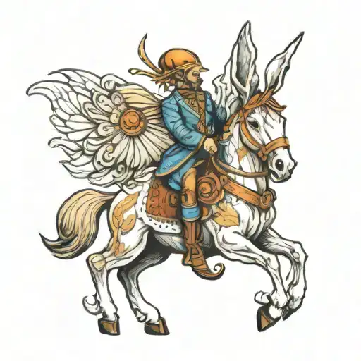 Rabbit On A Horse Back Tattoo With Queen