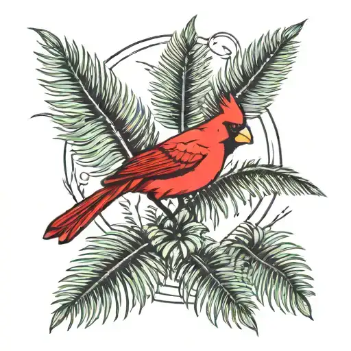 Cardinal Sitting In Palm Trees