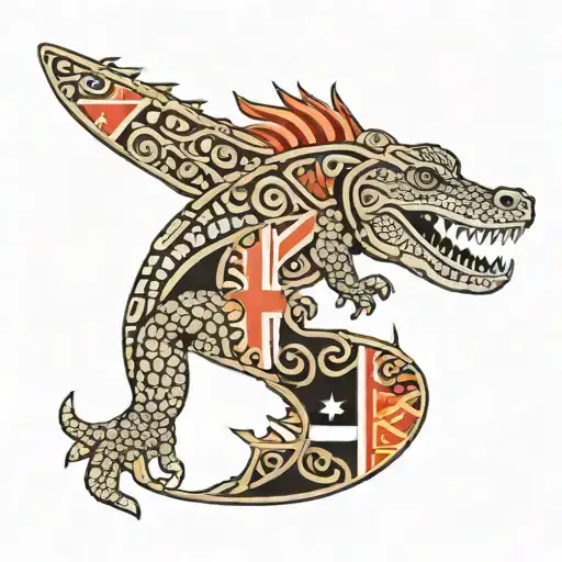 A Samoan Design On The Crocodile Next To A Papua New Guinea Flag