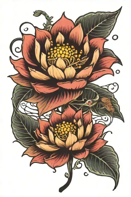 Japanese Lotus Flowers Intertwined