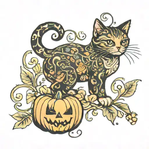 A Kitty Walking On Pumpkin Vines